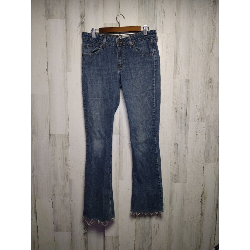 Levi Strauss Signature Misses Low Rise BootCut Blue Jeans Size 8L Long Raw Hem